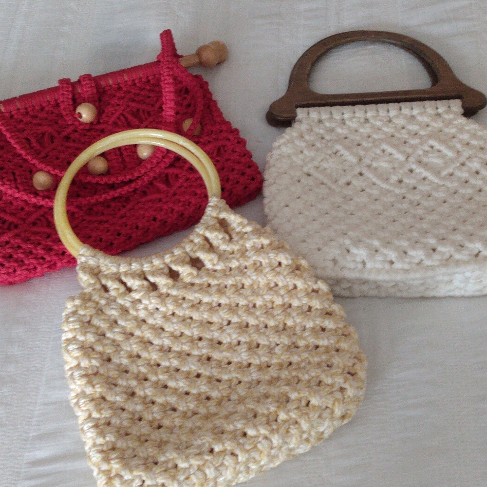70s vintage macrame purse lot of 3